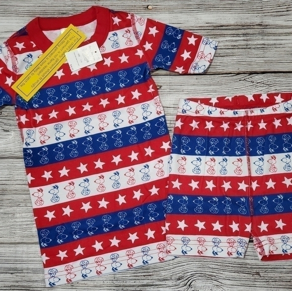 Hanna Andersson Patriotic Short John PJs Peanuts Organic Cotton Size 5 NWT - Picture 1 of 4